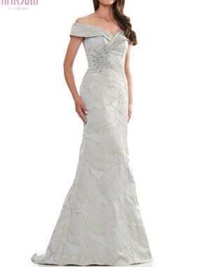 Marsoni by Colors Style MV1266 Off-Shoulder Embellished Gown in Sea Glass